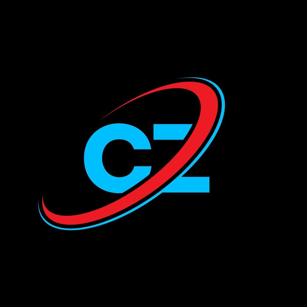 cz c z brev logotyp design. första brev cz länkad cirkel versal monogram logotyp röd och blå. cz logotyp, c z design. cz, c z vektor