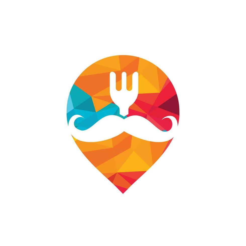 Food-Guru-Logo-Template-Design. Abbildung Schnurrbart mit Gabel und GPS-Icon-Design. vektor