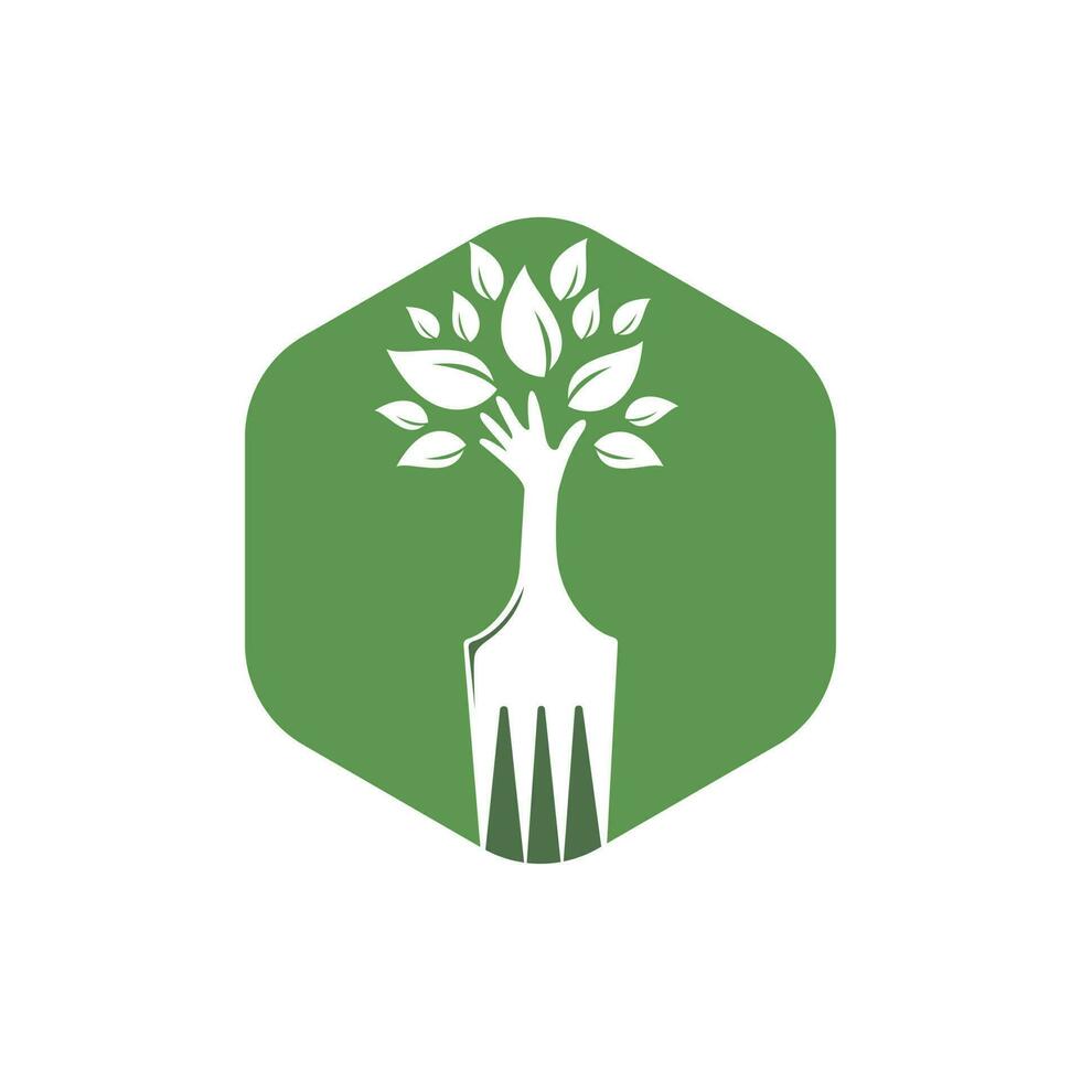 Gabel-Hand-Baum-Vektor-Logo-Design. Logo-Konzept für Restaurant und Landwirtschaft. vektor