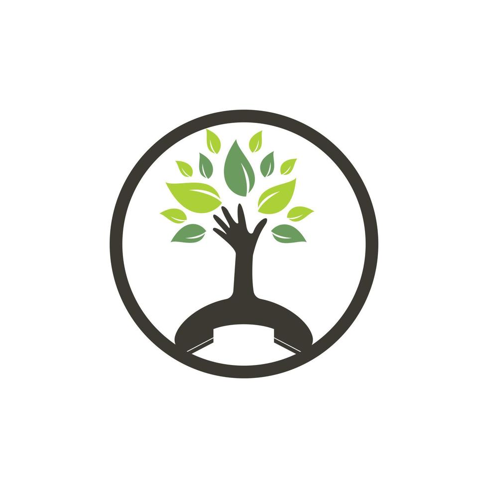 Natur rufen Vektor-Logo-Design. Mobilteil und Hand-Baum-Icon-Design-Vorlage. vektor