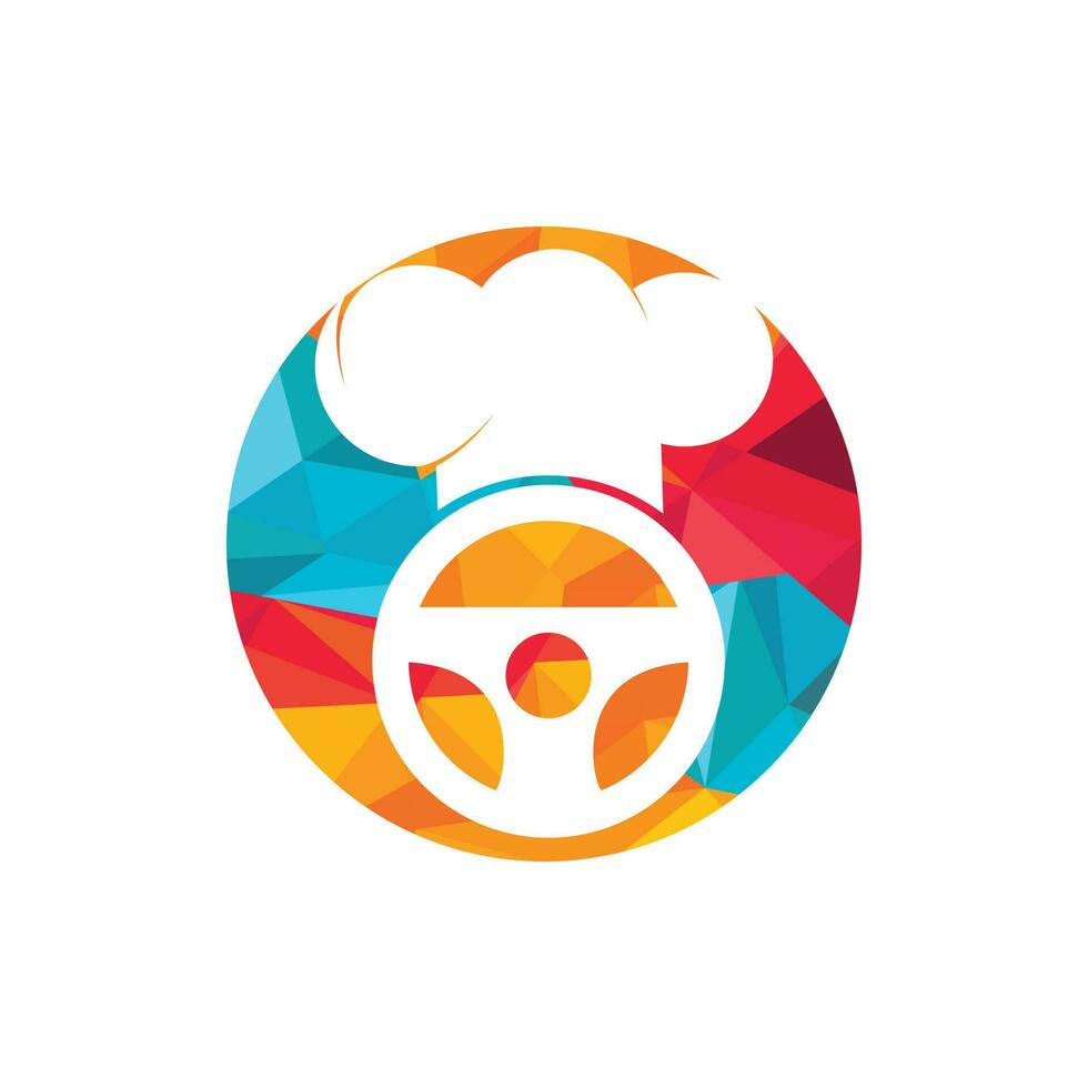 mat leverans catering vektor logotyp design. styrning hjul och kock hatt ikon.