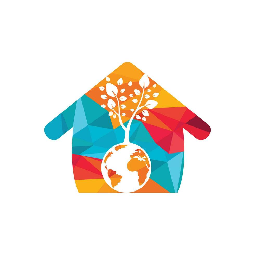 Globus-Baum mit Home-Vektor-Logo-Design-Vorlage. Planet und Öko-Symbol oder Symbol. vektor