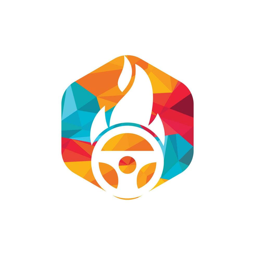 Hot-Driver-Logo-Vektor-Design-Vorlage. Auto Lenkrad brennendes Feuer Logo Symbol Vektor Illustration Design.