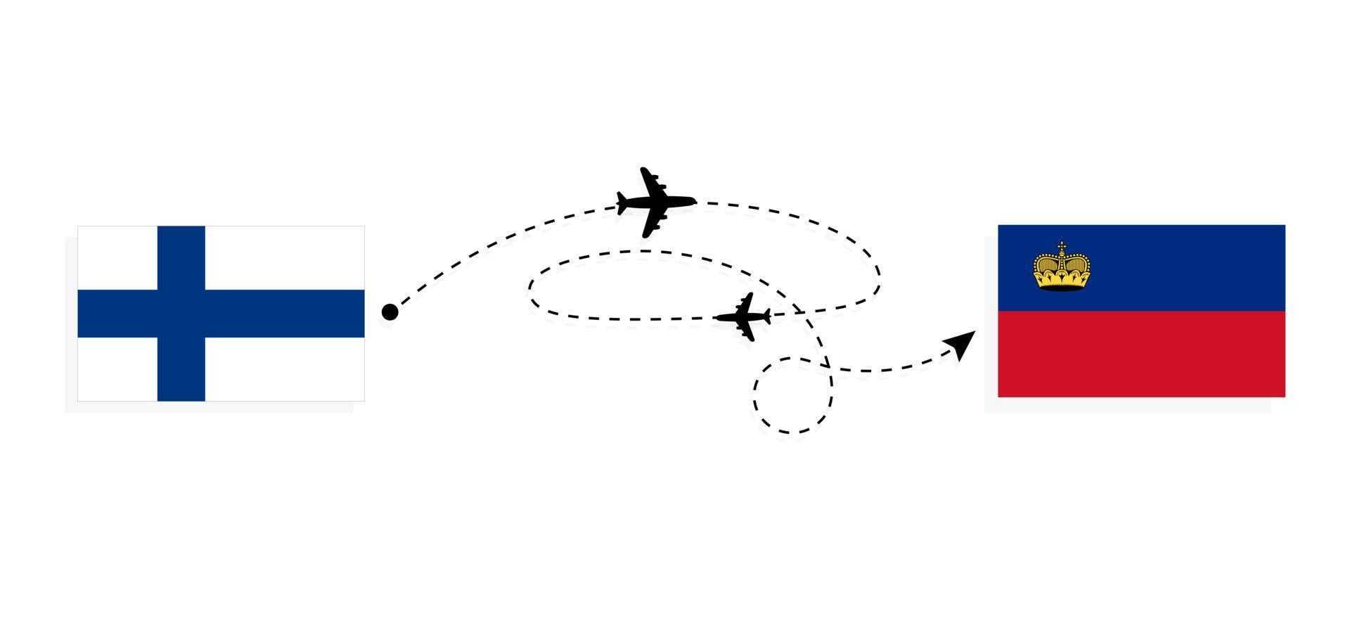 flug und reise von finnland nach liechtenstein mit dem reisekonzept des passagierflugzeugs vektor