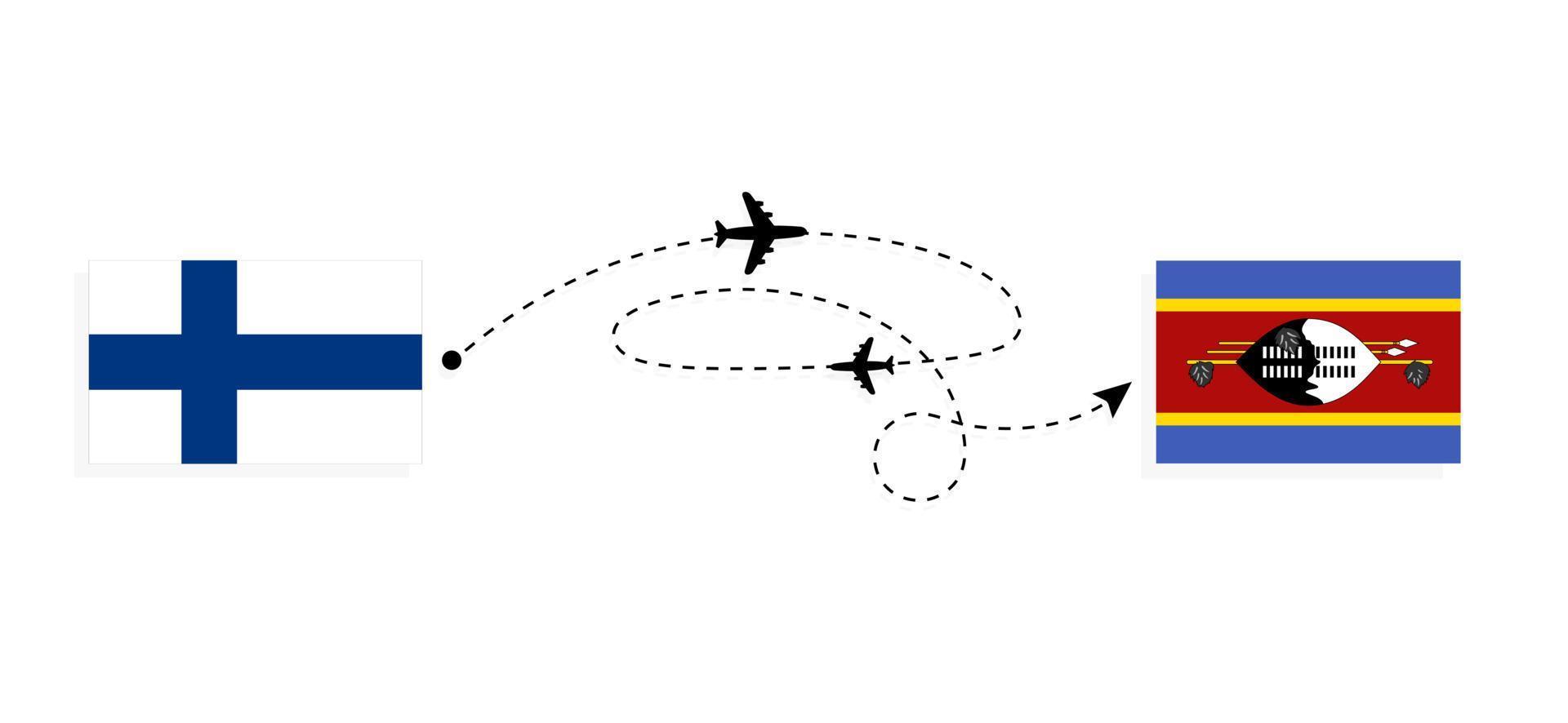 flug und reise von finnland nach eswatini mit dem reisekonzept des passagierflugzeugs vektor