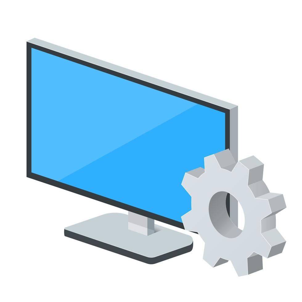 Monitorsymbol für PC mit Zahnradsymbol, Einstellungssymbol oder Anweisung vektor