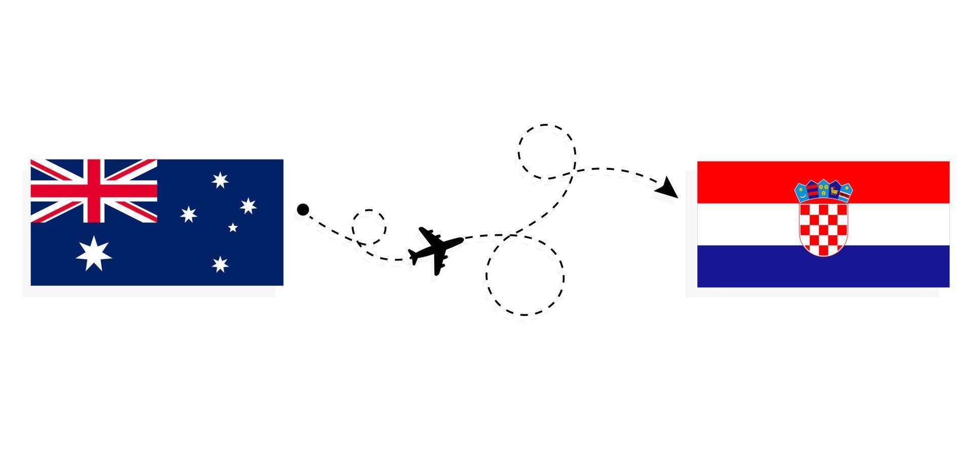 Flug und Reise von Australien nach Kroatien mit dem Reisekonzept für Passagierflugzeuge vektor