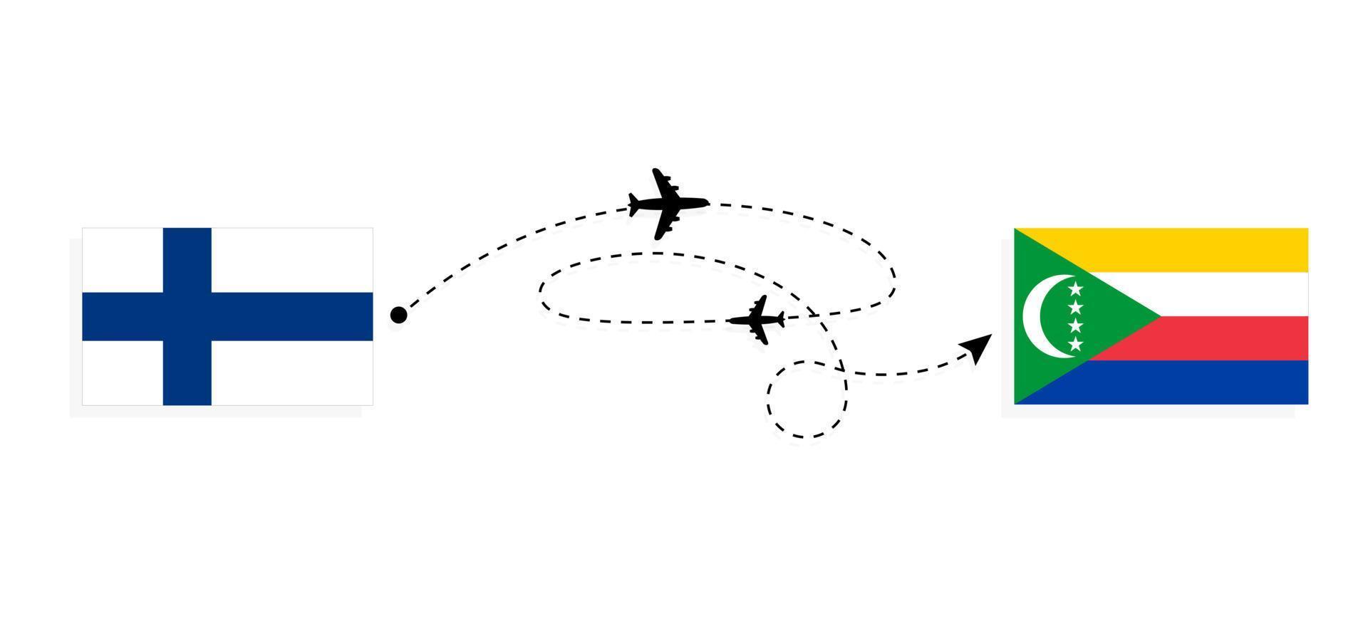 flug und reise von finnland zu den komoren mit dem reisekonzept des passagierflugzeugs vektor