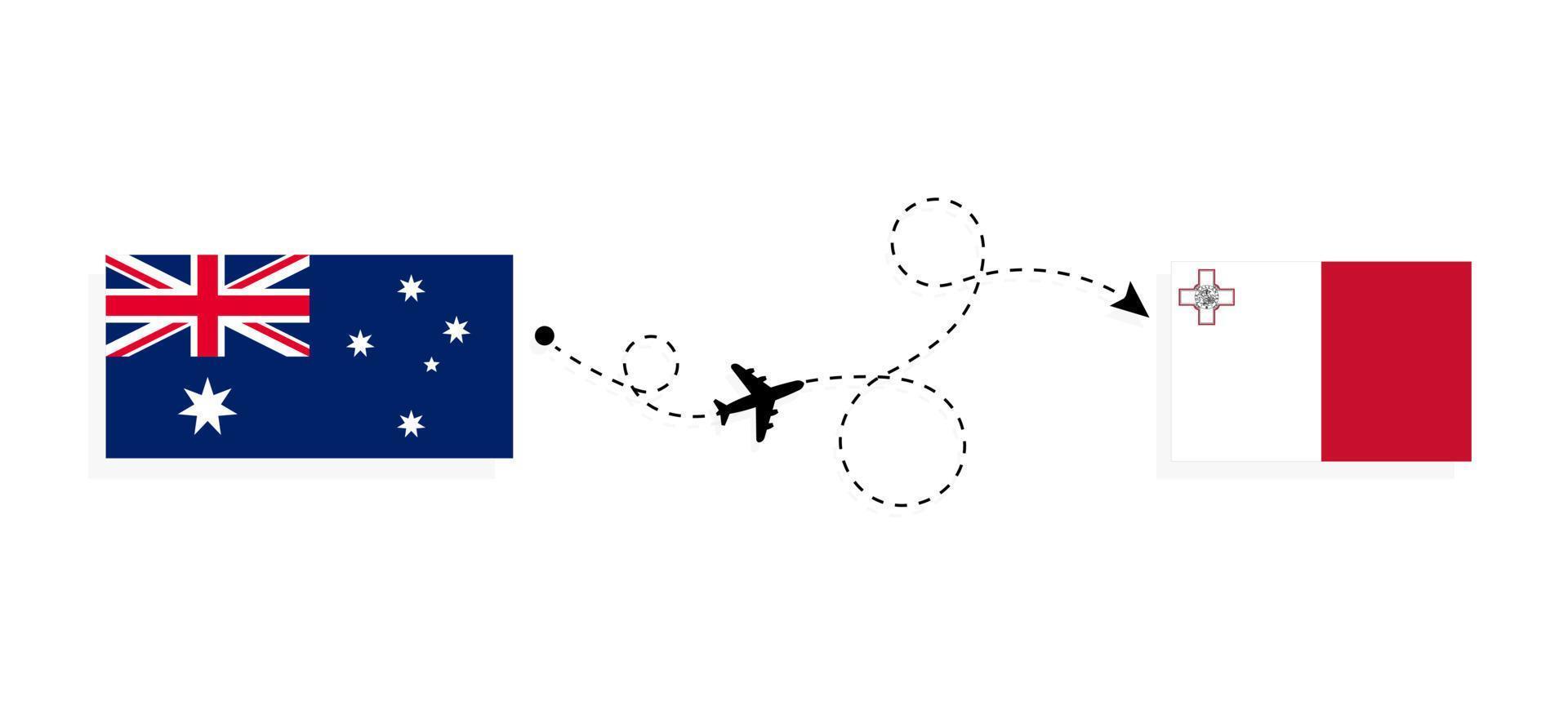 flyg och resa från Australien till malta förbi passagerare flygplan resa begrepp vektor