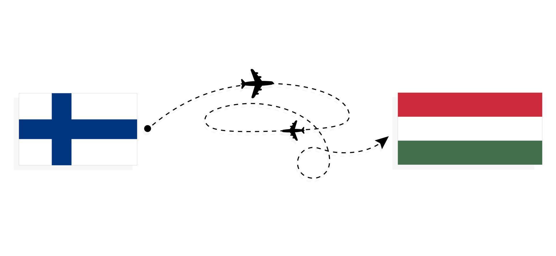 flug und reise von finnland nach ungarn mit passagierflugzeug reisekonzept vektor