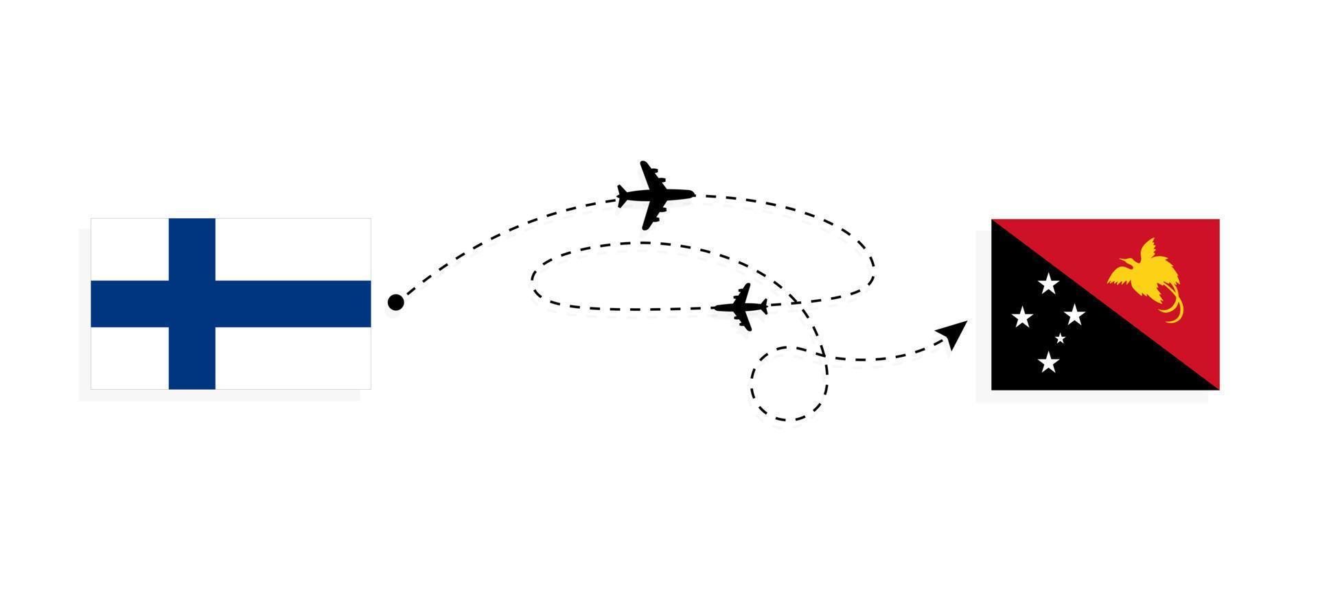 flug und reise von finnland nach papua-neuguinea mit dem passagierflugzeug-reisekonzept vektor