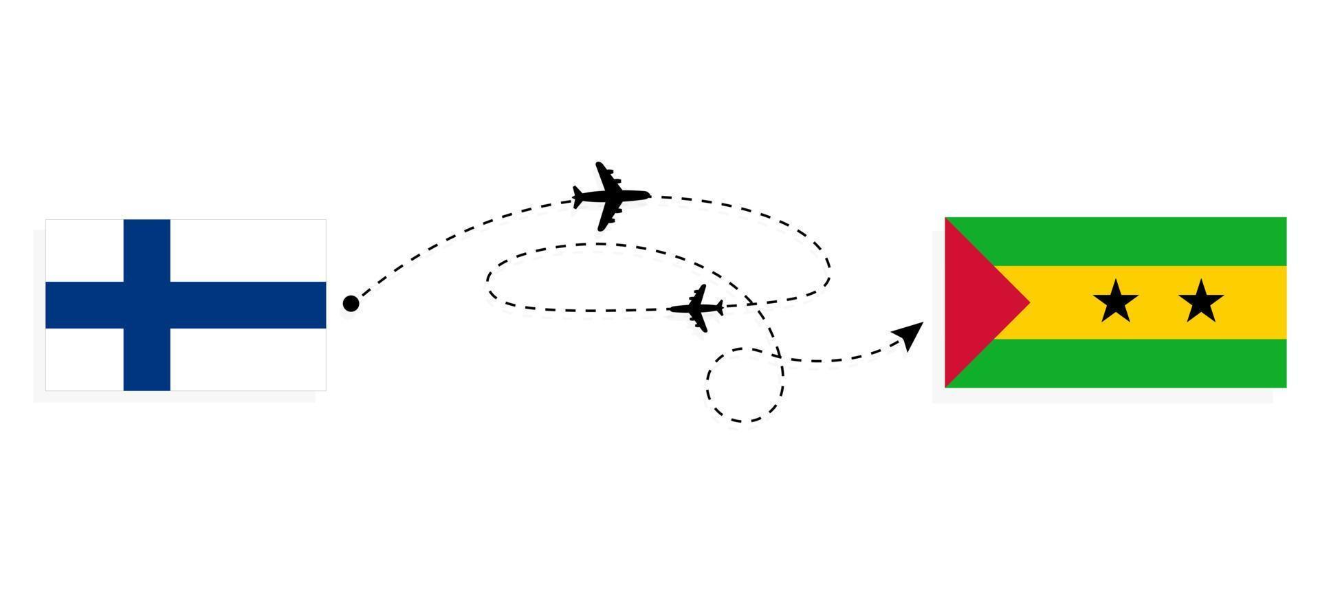 Flug und Reise von Finnland nach Sao Tome und Principe mit dem Reisekonzept des Passagierflugzeugs vektor