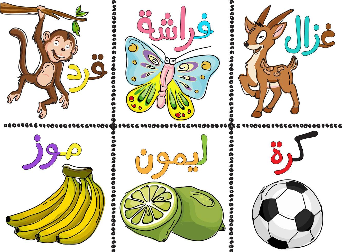 Gekritzelart arabisches Alphabet und Fruchtset vektor