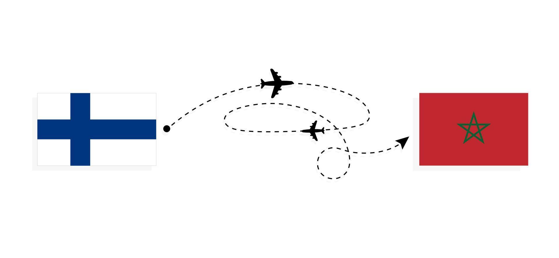 flug und reise von finnland nach marokko mit passagierflugzeug-reisekonzept vektor