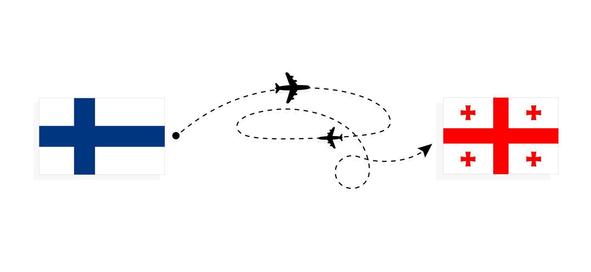 flug und reise von finnland nach georgia mit passagierflugzeug-reisekonzept vektor