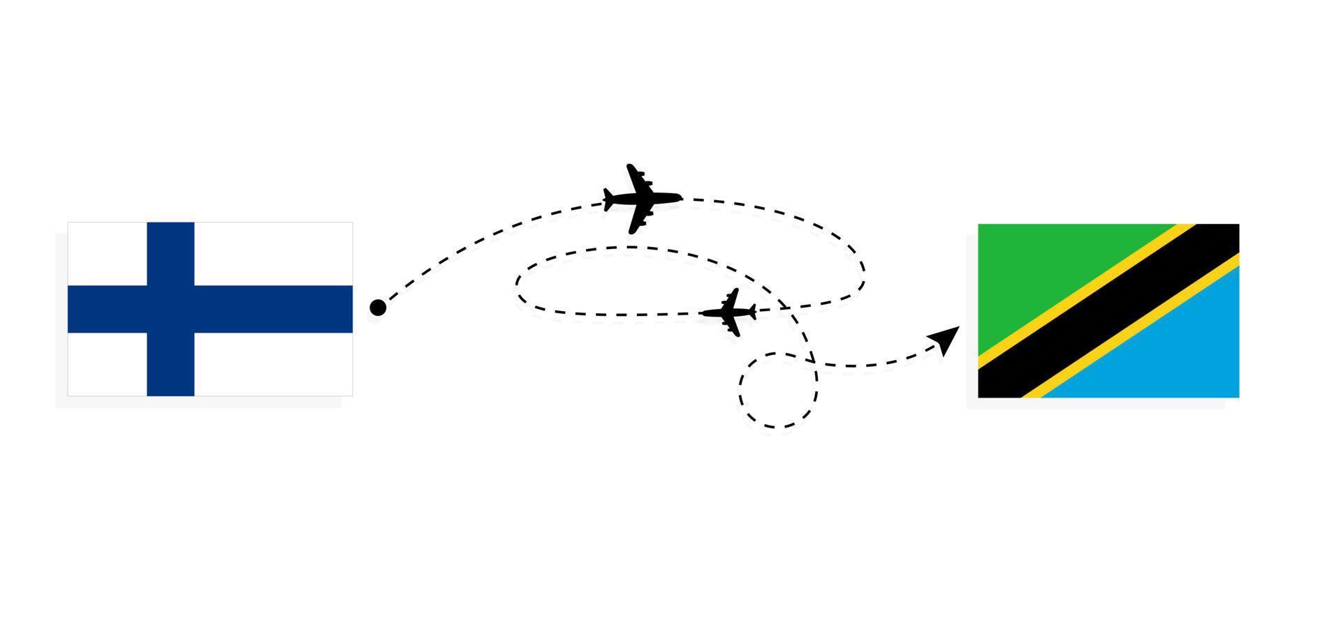 flug und reise von finnland nach tansania mit dem reisekonzept für passagierflugzeuge vektor