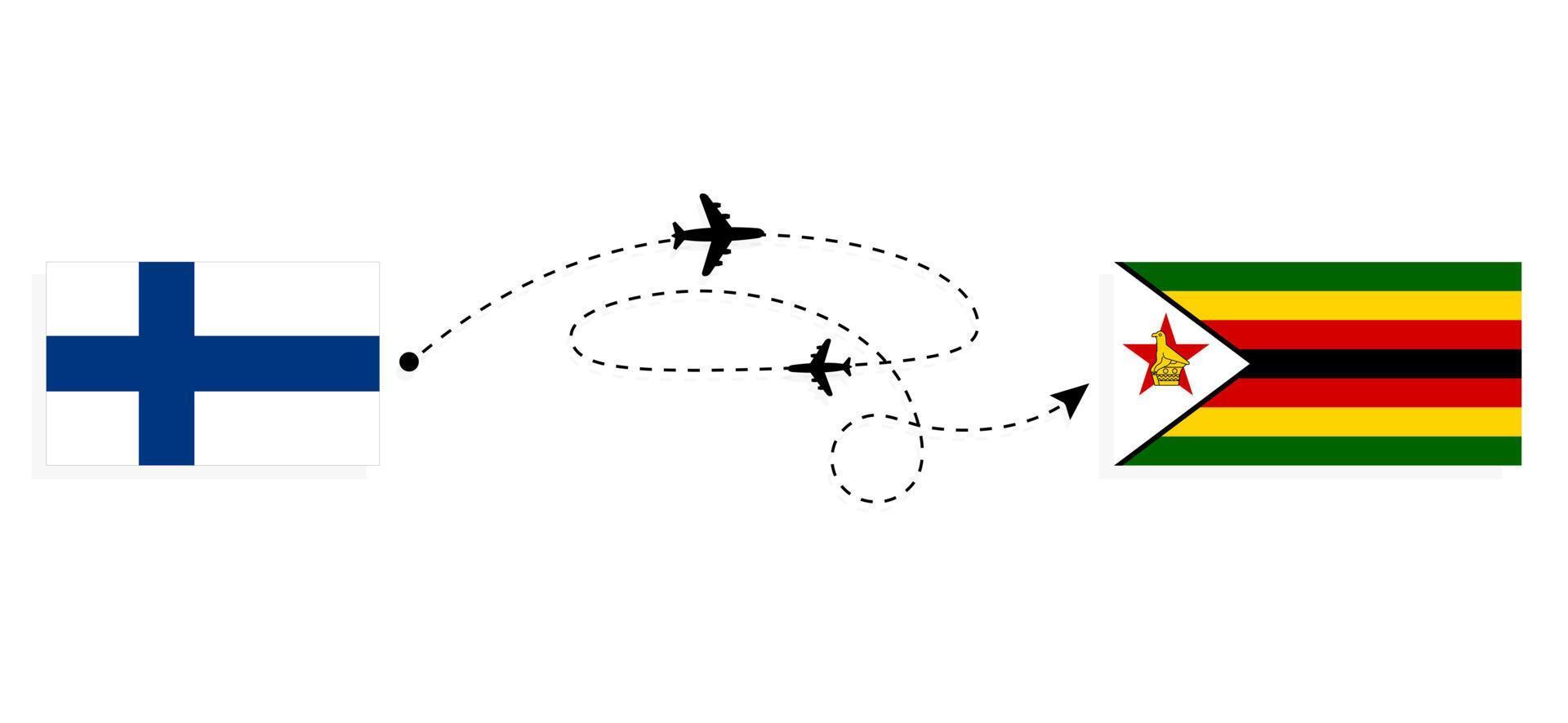 flug und reise von finnland nach simbabwe mit dem reisekonzept des passagierflugzeugs vektor