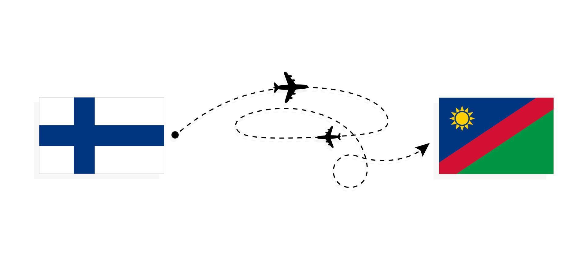 flug und reise von finnland nach namibia mit passagierflugzeug-reisekonzept vektor