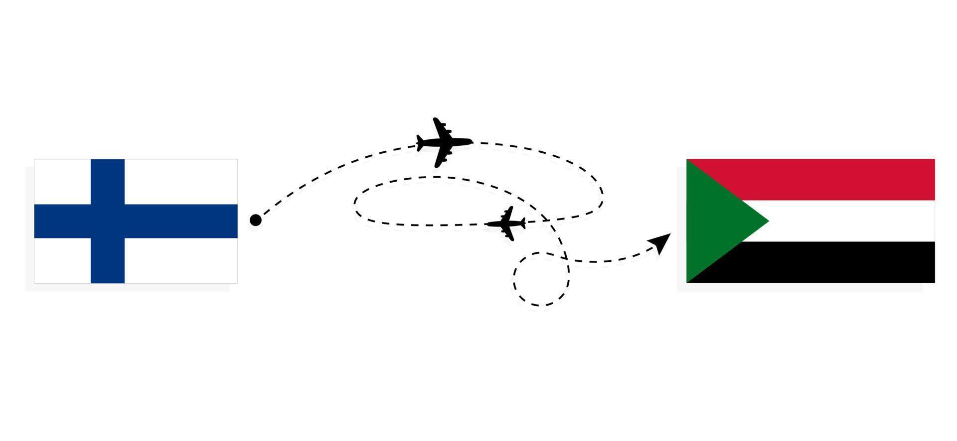 flug und reise von finnland nach sudan mit passagierflugzeug reisekonzept vektor