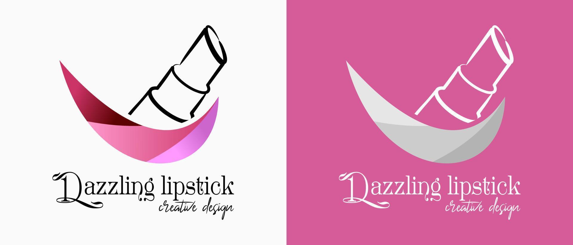 Lippenstift-Logo-Design im Linienkunstkonzept mit buntem Lippensymbol. Premium-Vektor-Make-up oder Lifestyle-Logo-Illustration vektor