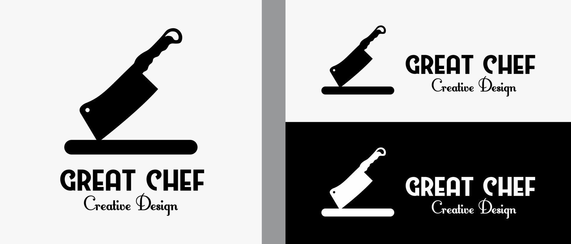 Kochmesser-Logo-Design-Vorlage mit Silhouette in kreativem und einfachem Konzept. Premium-Vektor-Logo-Illustration vektor