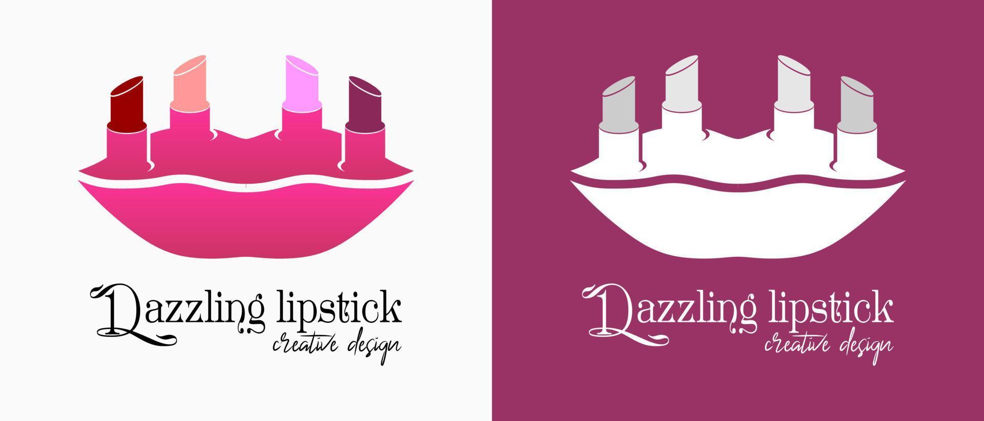 Lippenstift-Logo-Design mit Lippen-Symbol im kreativen Konzept. Premium-Vektor-Make-up oder Lifestyle-Logo-Illustration vektor