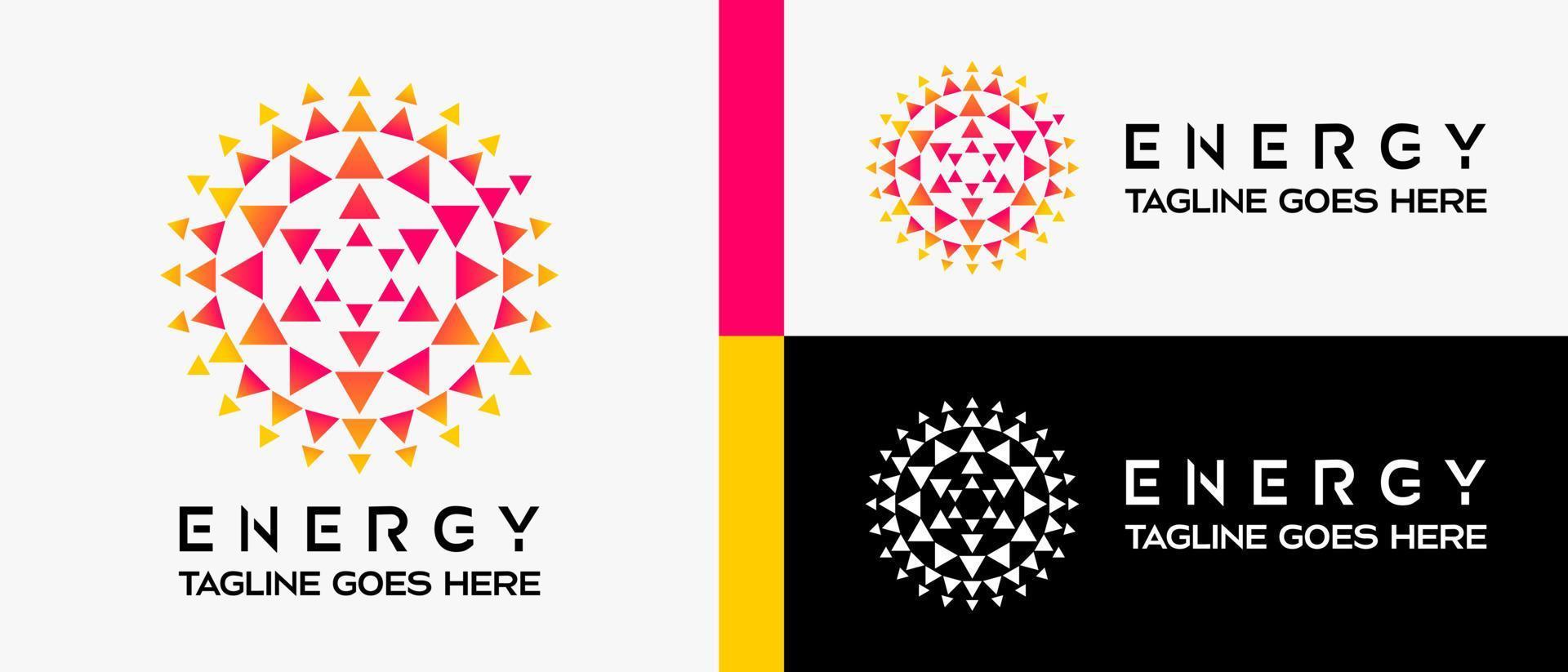 Energie-Logo-Design-Vorlage, Sonnensymbol mit rotierendem Dreieckselement. Vektor-abstrakte Logo-Illustration vektor
