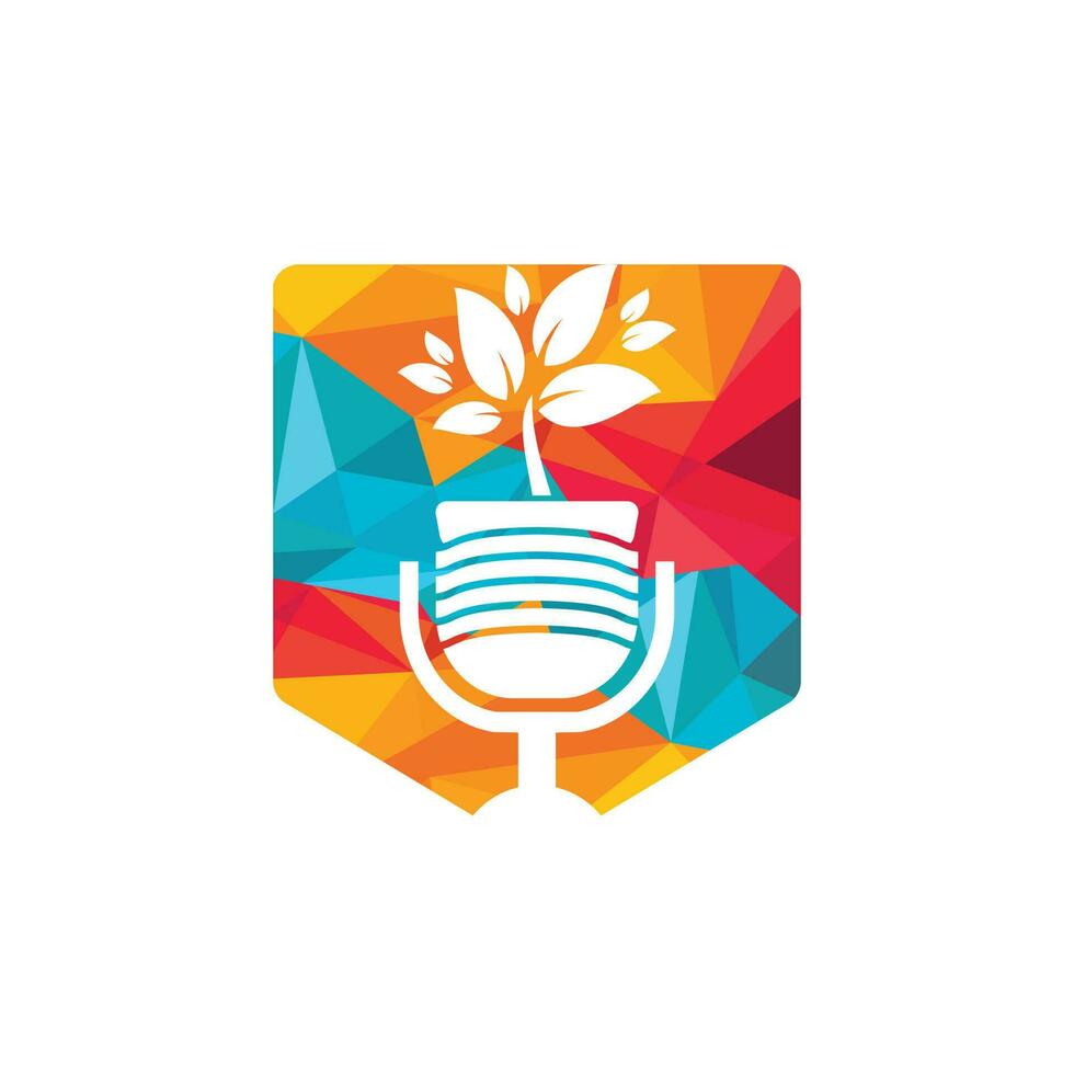 Podcast-Blatt-Natur-Ökologie-Vektor-Logo-Design. Podcast-Talkshow-Logo mit Mikrofon und Blättern. vektor