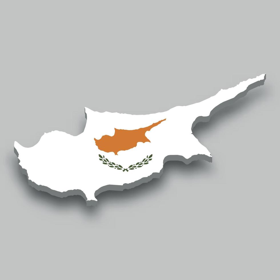 Isometrische 3d-karte von zypern mit nationalflagge. vektor