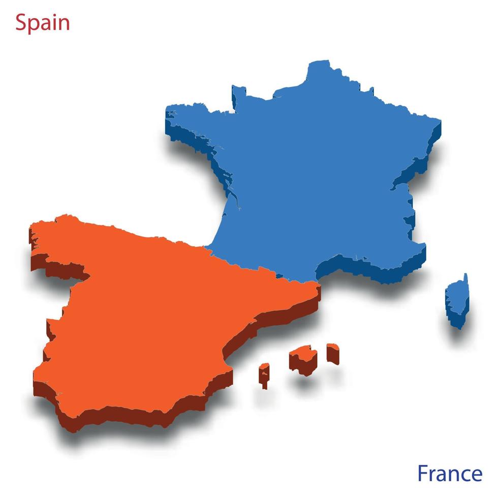 Isometrische 3d-karte beziehungen zwischen spanien und frankreich vektor