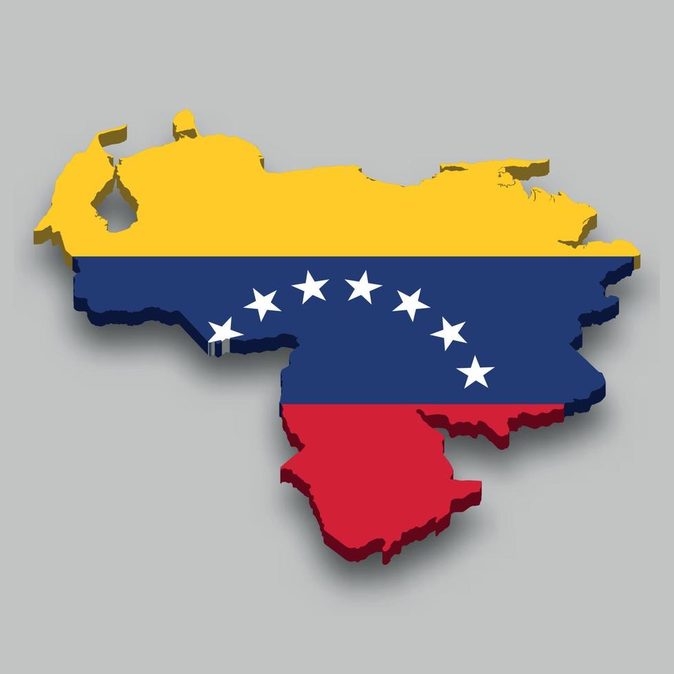 Isometrische 3d-karte von venezuela mit nationalflagge. vektor