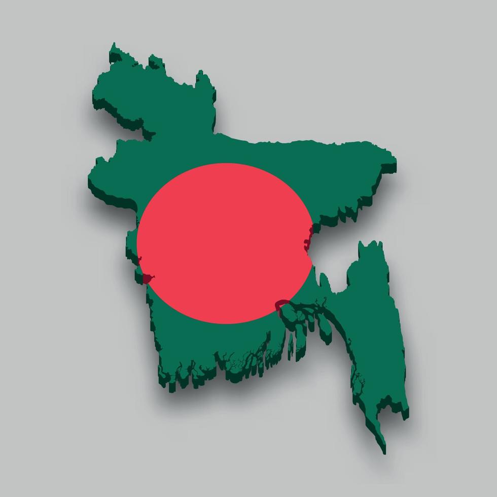 Isometrische 3D-Karte von Bangladesch mit Nationalflagge. vektor