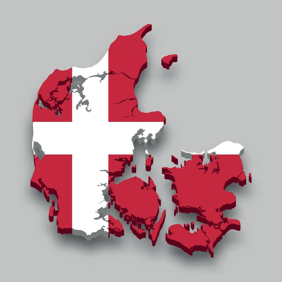 3d isometrisk Karta av Danmark med nationell flagga. vektor