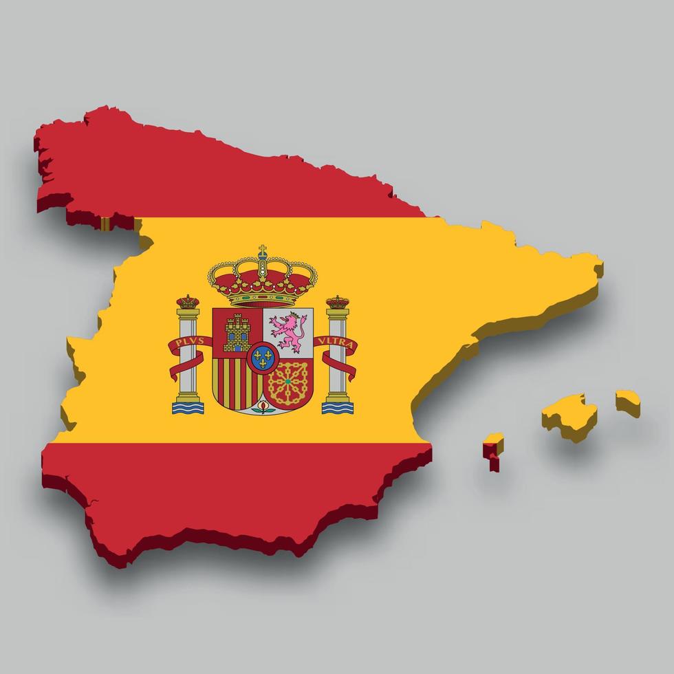 3d isometrisk Karta av Spanien med nationell flagga. vektor