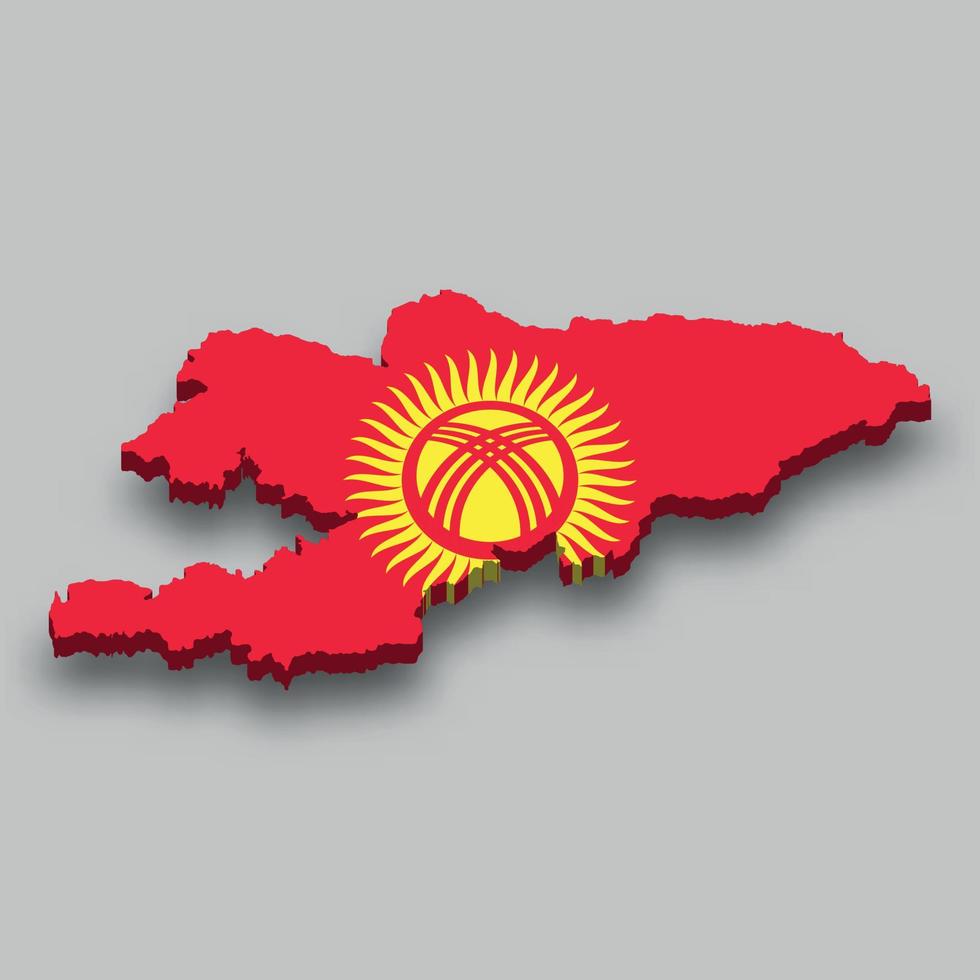 Isometrische 3D-Karte von Kirgisistan mit Nationalflagge. vektor