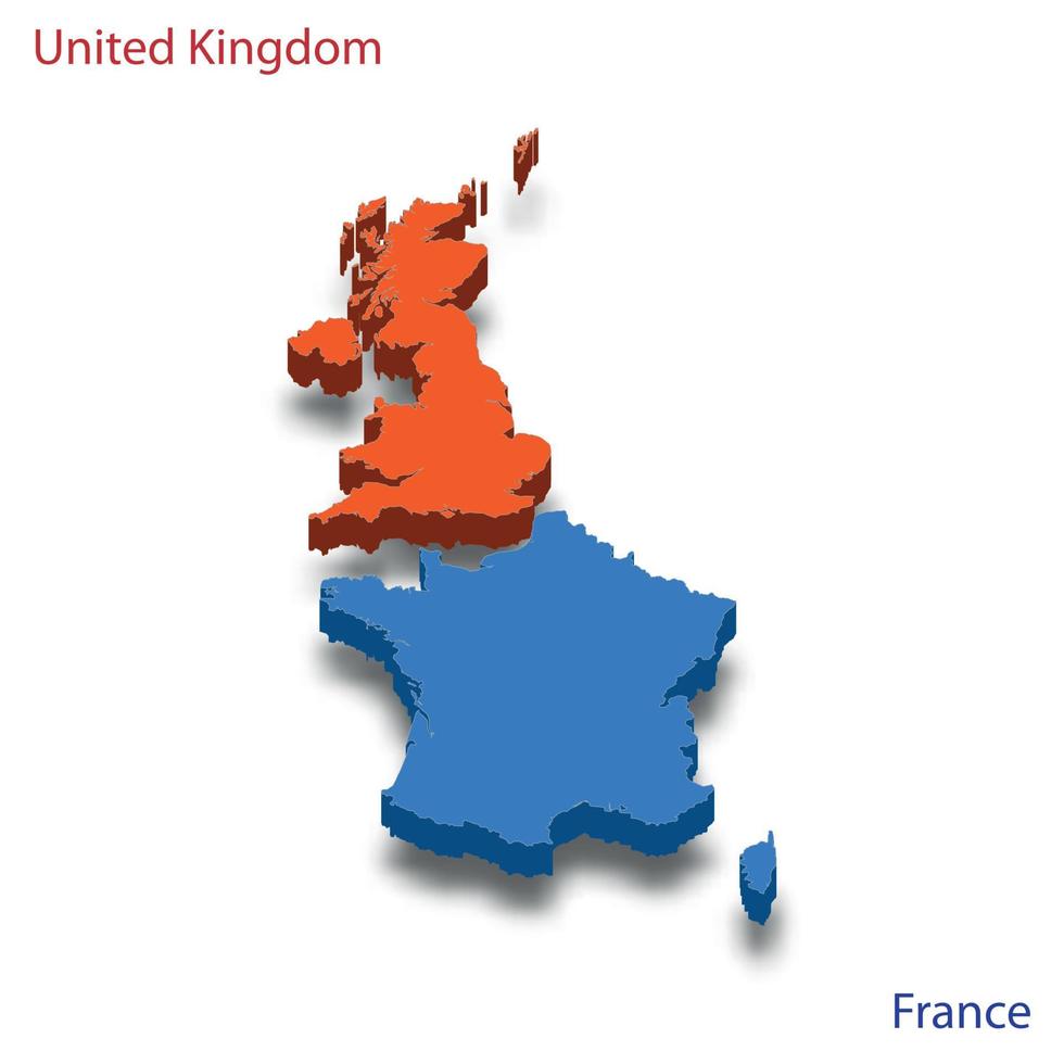 isometrische 3d-karte beziehungen zwischen vereinigtem königreich und frankreich vektor