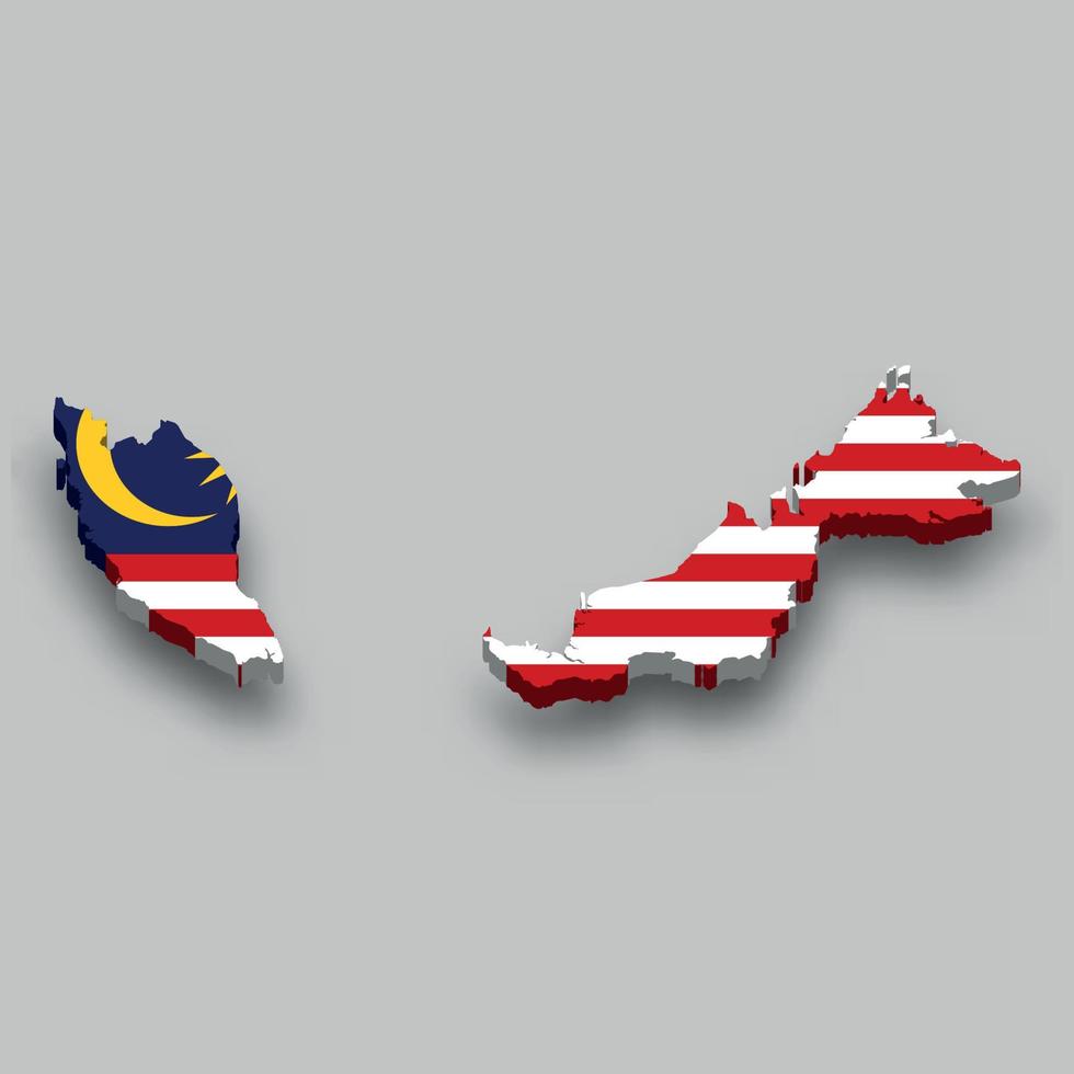 Isometrische 3D-Karte von Malaysia mit Nationalflagge. vektor