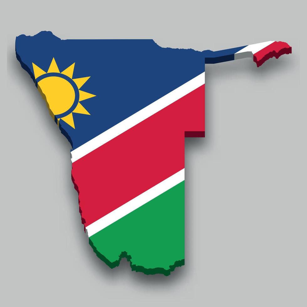 Isometrische 3D-Karte von Namibia mit Nationalflagge. vektor