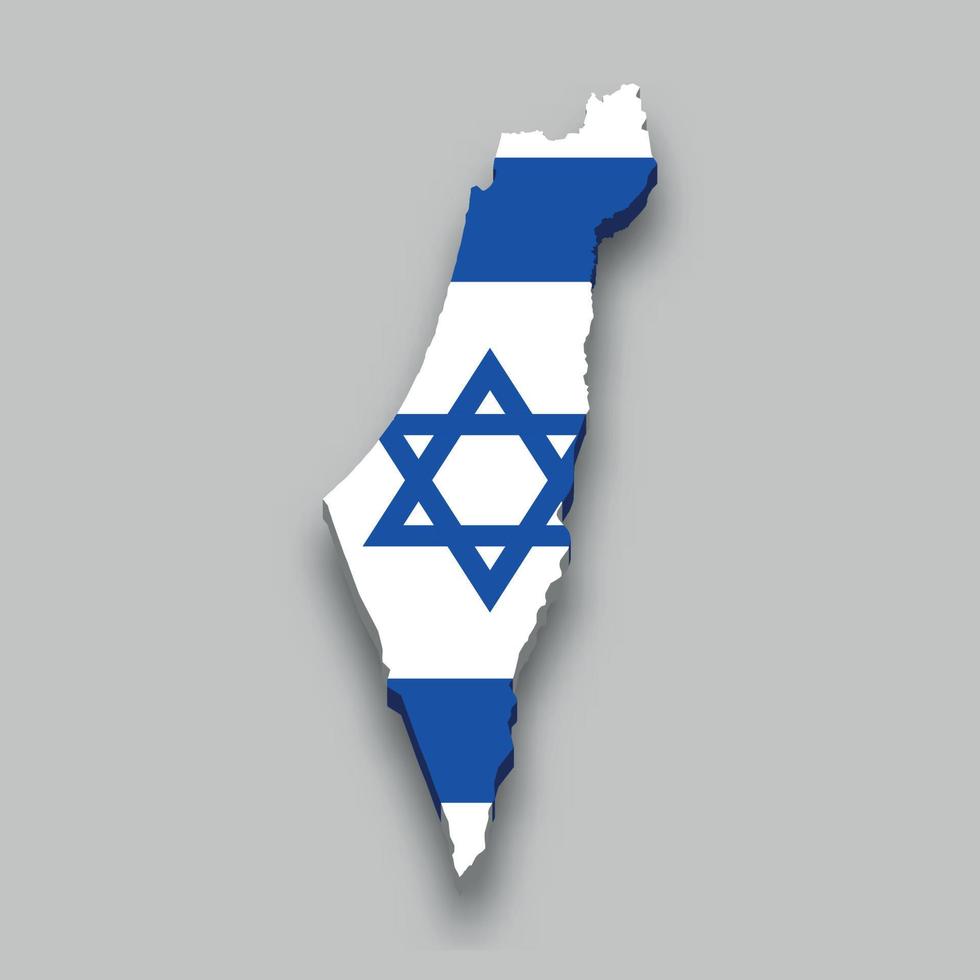 isometrische 3d-karte von israel mit nationalflagge. vektor