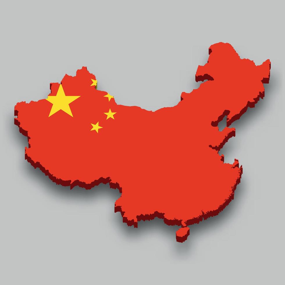3d isometrisk Karta av Kina med nationell flagga. vektor