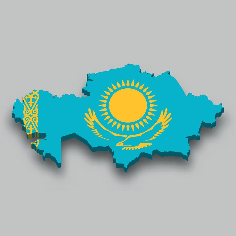 3d isometrisk Karta av kazakhstan med nationell flagga vektor