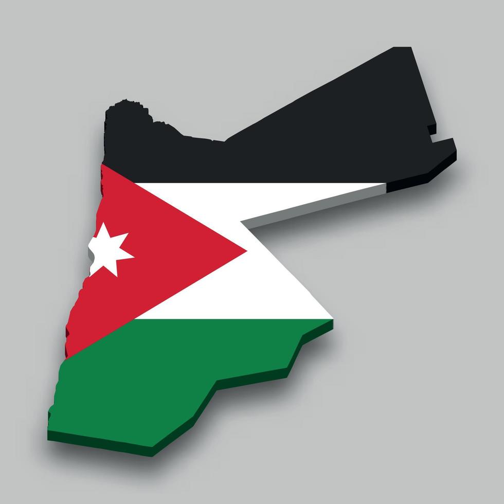 Isometrische 3d-karte von jordanien mit nationalflagge. vektor