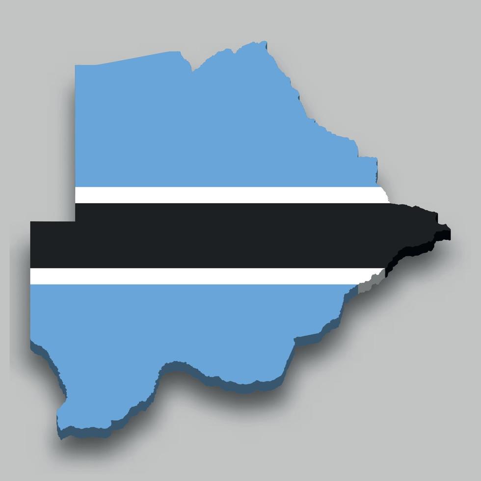 Isometrische 3d-karte von botswana mit nationalflagge. vektor