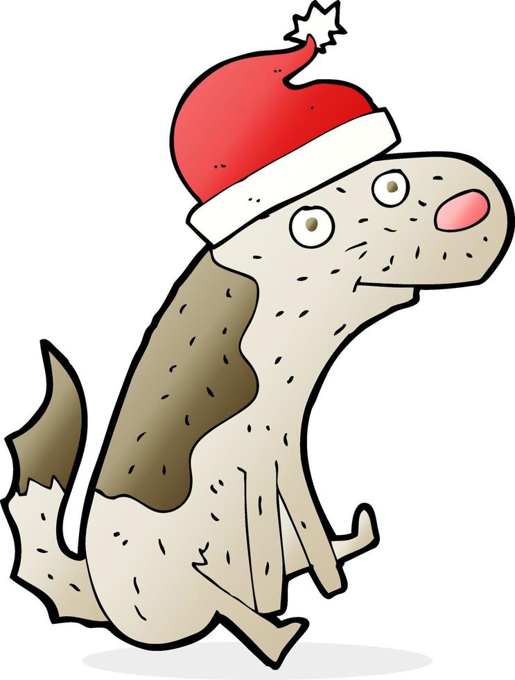 karikaturhund, der weihnachtsmütze trägt vektor