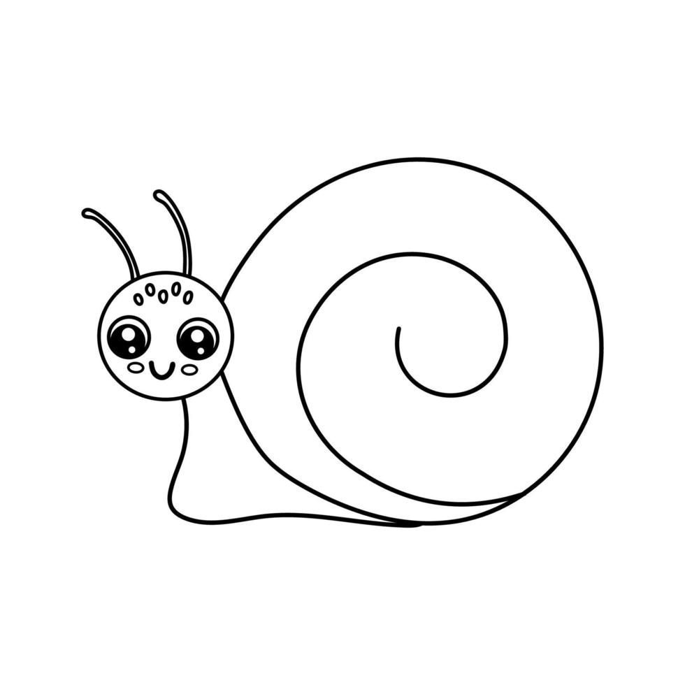 niedliche Umrissschnecke isoliert auf weißem Hintergrund. lustiges Insekt für kindisches Malbuch. Cartoon-Vektor-Liniendarstellung vektor