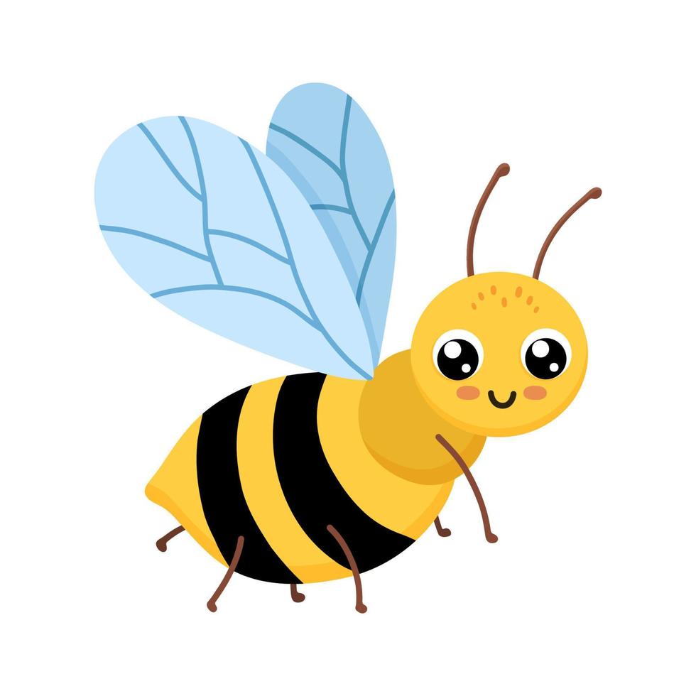 söt leende bi isolerat på vit bakgrund. rolig insekt för barn. platt tecknad serie vektor illustration