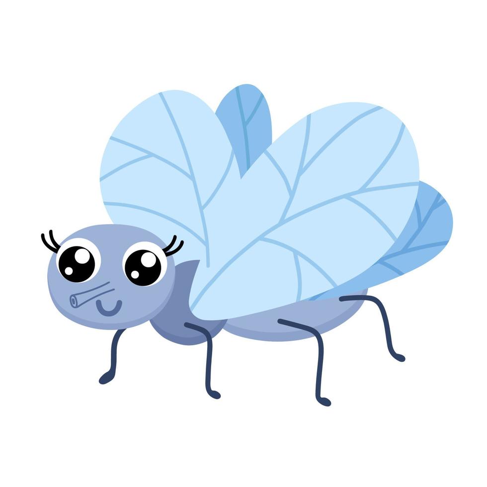 süße lächelnde Fliege isoliert auf weißem Hintergrund. lustiges Insekt für Kinder. flache Cartoon-Vektor-Illustration vektor