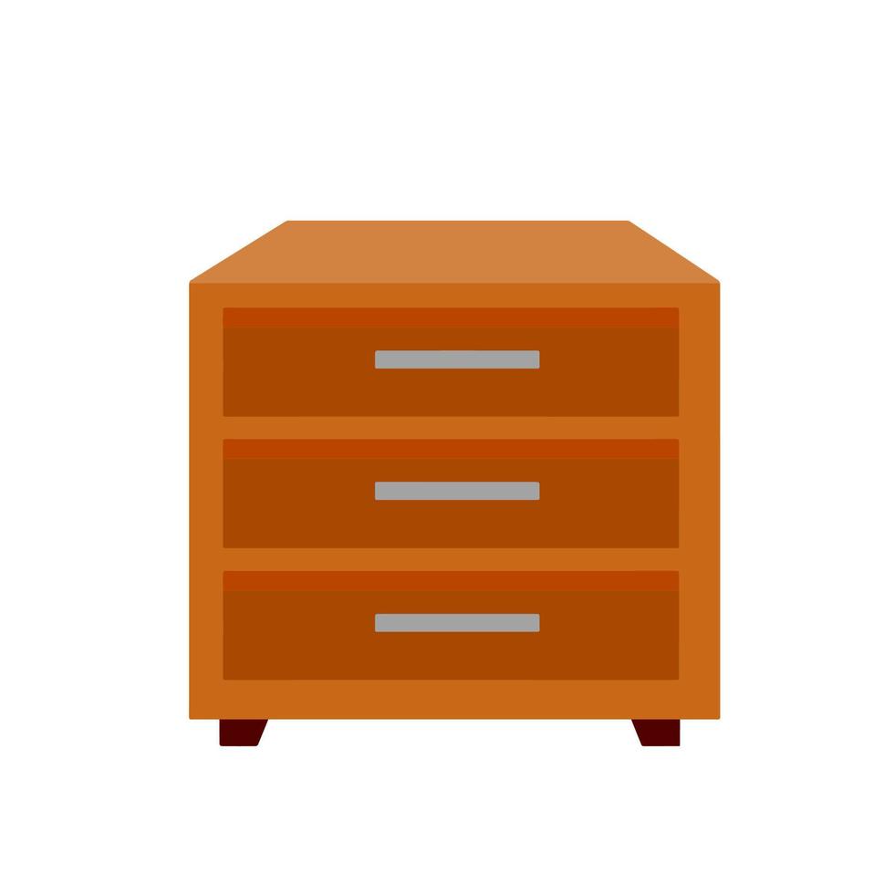 bedside tabell och nattduksbord. trä- brun möbel. platt isolerat illustration. fyrkant garderob med lådor vektor
