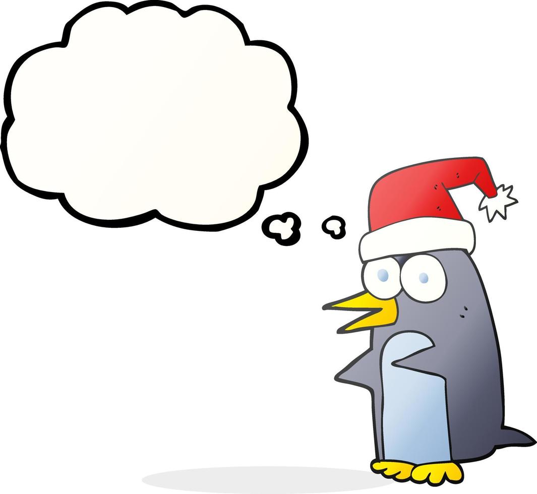 freehand dragen trodde bubbla tecknad serie jul pingvin vektor
