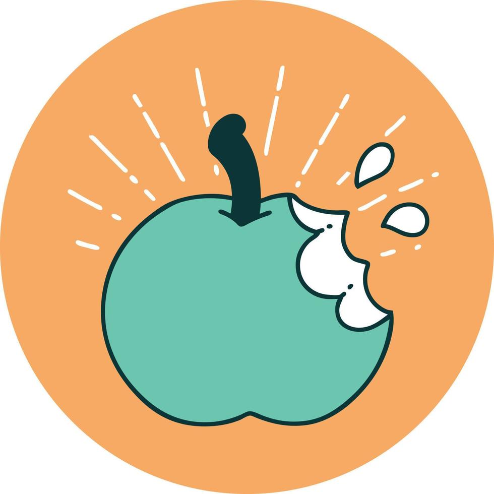 Ikone eines gebissenen Apfels im Tattoo-Stil vektor